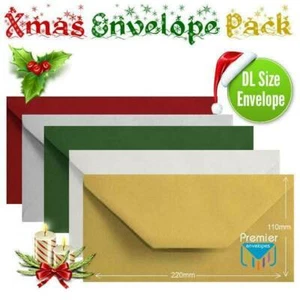 50 Festive Xmas Card Envelopes Multi Coloured DL Gummed Christmas Card Envelope - Picture 1 of 1