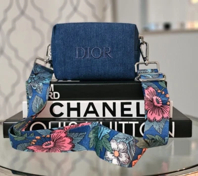 CHRISTIAN DIOR Denim Azul Maquillaje Bolsa Bolso de Hombro con Correa Bandolera Nuevo Foto 1 de 4