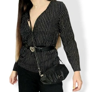 Pure Hype Ladies 10 Deadstock BNWT pinstripe Zip Up Gorpcore Preppy Y2K Vintage - Foto 1 di 14
