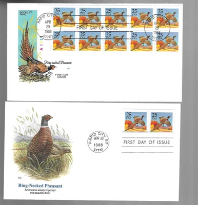 2 1988 Scott 2283 Pheasant FDCs; Farnam w/ booklet pane(10); Fleetwood pair - Image 1 of 2