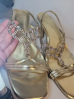 Marichi Maui ? Shoes Formal Gold Rhinestones 3” Stiletto Heels Strappy Size 10 - Image 1 of 4