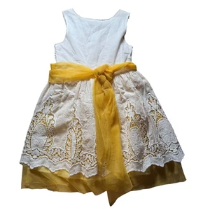 Charabia Girls White & Yellow Lace Dress With Tulle Sash - Size 5A - Picture 1 of 5
