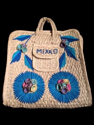 "De colección México Rafia Ratán Paja Mimbre Tejido Bolso de Playa 19X15""Con Asas" Foto 1 de 4