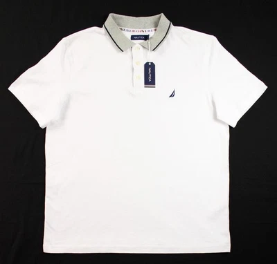 Nautica Mens Polo Shirt L Premium Short Sleeve Regular Fit Casual White $69 NEW - Image 1 of 4
