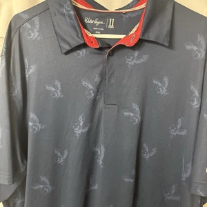 Walter Hagen 11 Majors Blue Eagle Print Short Sleeve Collared Polo Shirt Size L - Picture 1 of 5