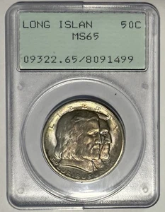 1936 LONG ISLAND Commemorative Half Dollar PCGS MS65 ❎OGH - RATTLER HOLDER❎ - Picture 1 of 2