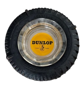 Vintage Real Rubber Tyre Tire Glass DUNLOP Roadtrak Major Advertising Ashtray - Picture 1 of 4