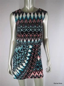 Laundry Dress Mini Sz 0 XS Blue Multi Ikat Zig Zag Print Faux Wrap Sleeveless - Picture 1 of 12