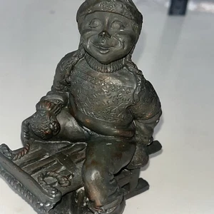 Vintage Cold Cast Bronze Figure Boy On Sleigh Norway Signed Figare 5” - Picture 1 of 14