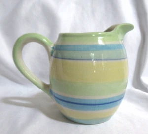 Vintage Andrea by Sadek Striped Green Blue Yellow Pitcher Creamer EUC - Picture 1 of 9
