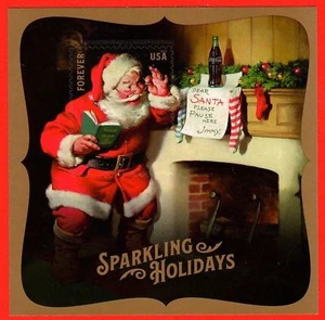 2018 50c Sparkling Holidays, Coca-Cola, Santa, Sheet of 1 Scott 5336 Mint VF NH - Picture 1 of 1