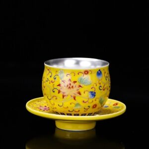 Color Enamel Craft Porcelain Pure Silver Tea Cup With Saucer On Sales 80ml New