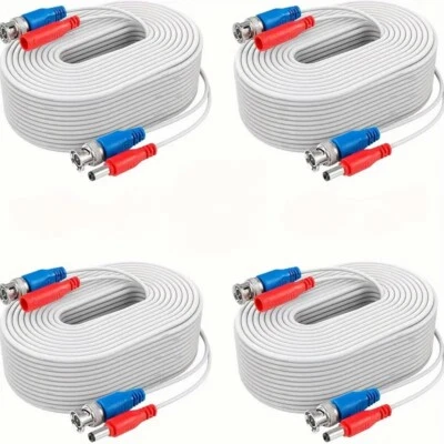 SANSCO 4pcs 30m 100ft Video Power Cable BNC RCA Wire for Security Camera System White