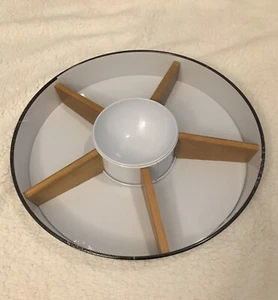 LARGE METALWARE & WOOD PARTY TRAY 15" FARMHOUSE WHITE - Picture 1 of 3