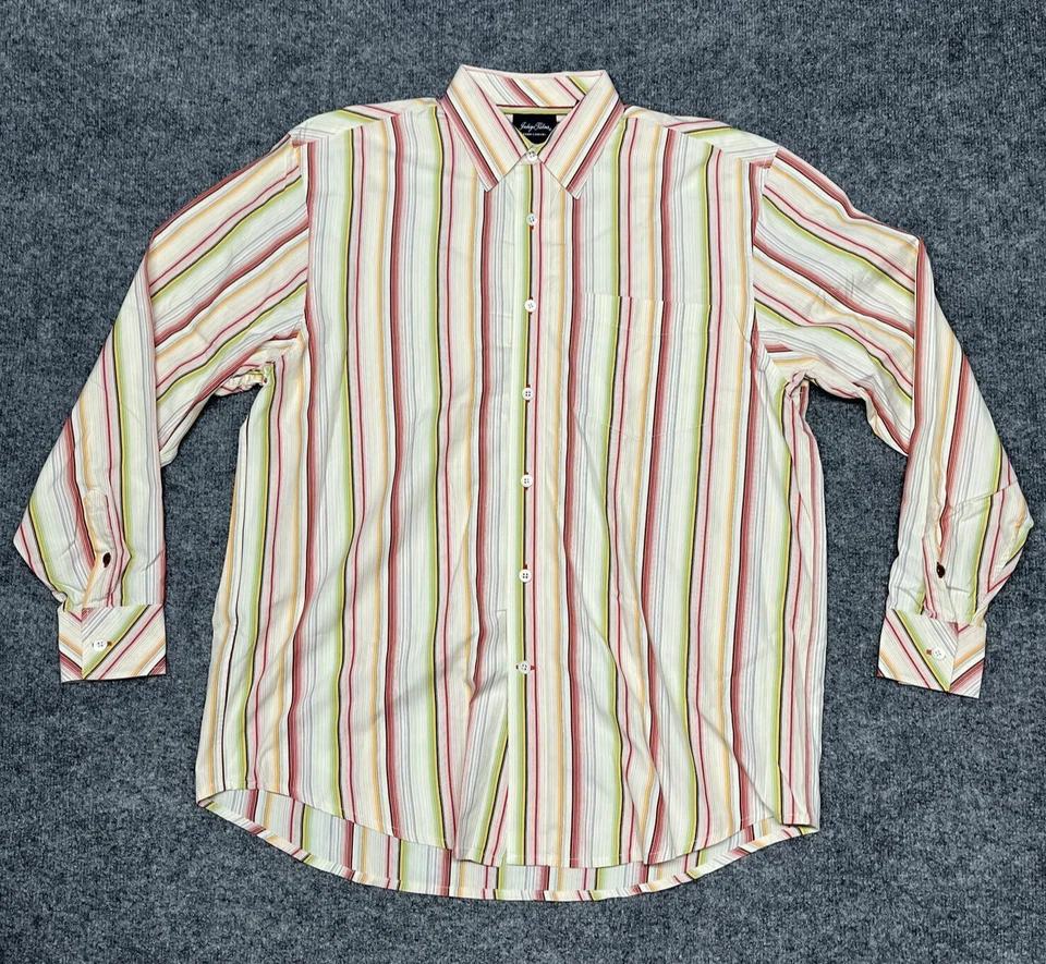 Indigo Palms Dress Shirt Mens L  Multicolor Stripe Spread Collar Cotton Pocket - Image 1 of 4