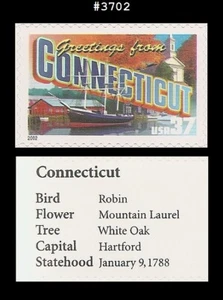 USA5 #3702 MNH Connecticut Greetings from America - Foto 1 di 1