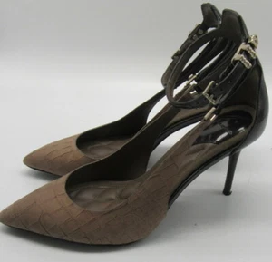 B Brian Atwood Beige Leather Snake Embossed Ankle Strap Heel sz 7.5 - Picture 1 of 7