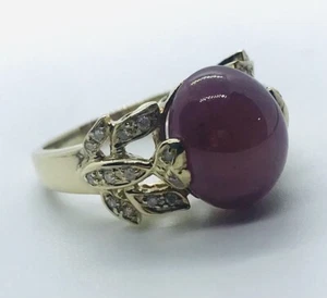 9ct GOLD DIAMOND RUBY CABACHON RING 375 LADIES STATEMENT PIECE EXCELLENT - Picture 1 of 11