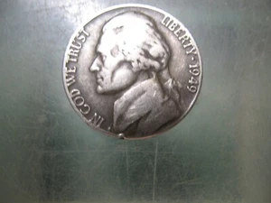 US NICKEL COIN JEFFERSON  MONTICELLO 1949 CIRCULATED  w/ NO  MINT MARK - Picture 1 of 4