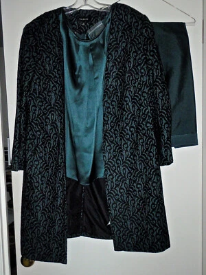 TALBOTS PETITES ЖЕНЩИН ЗЕЛЕНЫЙ И ЧЕРНЫЙ КРУЖЕВНОЙ КУРТКА И ТОП 16P, ШЕЛКОВЫЕ БРЮКИ РАЗМЕР 14P - Изображение 1 из 4