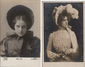 Lot of 2 Real Photo Postcards of Edna May American Theatre Actress Socialite - Picture 1 of 5