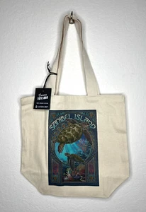 Bolso de Mano Florida Isla Sanibel Tortugas Marinas Arrecife Coral Lona (Nuevo y Etiquetas) - Imagen 1 de 4
