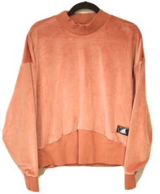 Adidas Womens Size Large Velvet Velour Sweatshirt Pink Mock Neck Crop Pullover - Image 1 of 4