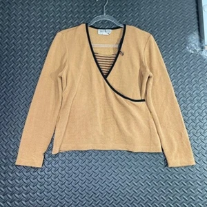Vintage Sheri Martin New York Petite Light Brown Long Sleeve Blouse Top Women 10 - Picture 1 of 8