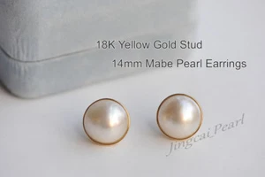1 Paar 14 mm Mabe Perlenstecker Ohrringe 18K massiv gelbgold einwandfreier Zustand - Bild 1 von 12