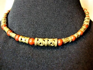 EUC MMA 17" Gold Tone Rust Red Jasper Beads Etruscan Byzantine Necklace - Picture 1 of 4