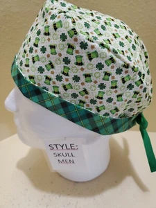 Clovers and Hats St. Patrick's Men's Skull/Chemo Surgical Scrub Hat/Cap Handmade - Picture 1 of 8