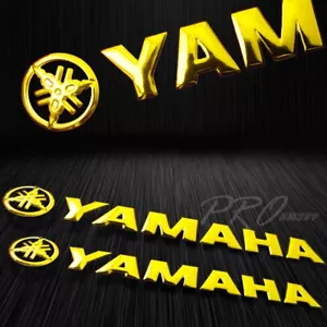 8"x 1.25" 3D Vinyl Emblem Fender Logo+Letter Fairing Sticker Yamaha Chrome Gold - Picture 1 of 9
