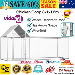 Chicken Coop Steel Outdoor Hen House Duck Goose Cage Farm Poultry Shelter 3x1m - Picture 1 of 13