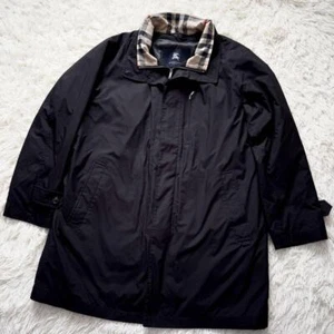 Burberry London Balmacaan Coat Black Polyester With Check Pattern Size M Men - Picture 1 of 24