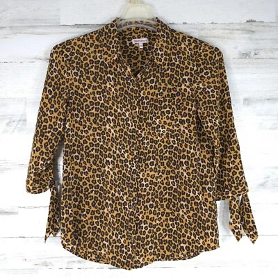 BLUSA DE SEDA JUICY COUTURE PARA MUJER TALLA 4 BOTONES DELANTEROS ESTAMPADO LEOPARDO CAMISA TOP Foto 1 de 4
