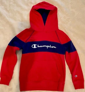 Champion Boy's Kangaroo Pocket Fleece Pullover Hoodie~Red/Navy~S (6/7) - Picture 1 of 4