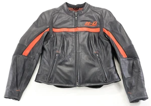 womens harley davidson jacket S black red leather vents zip armor riding bar zip - Picture 1 of 20