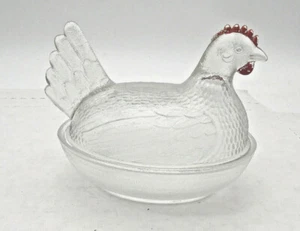 6" Vintage Clear Glass Rooster Candy Dish Bowl with Red Comb - Bild 1 von 6