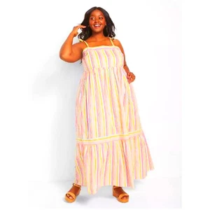 Cabana Stripe Ruffle Maxi DRESS Lane Bryant 1XP 20W Petite Sundress 20WP NEW - Picture 1 of 10
