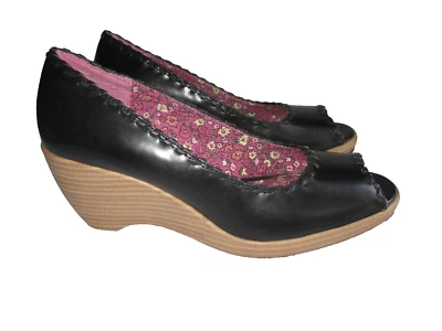 Sapatos femininos Rampage tamanho 9-1/2 M preto com sola de camelo peep toe novo - Imagem 1 de 4