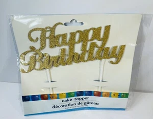 7x6 Gold Glitter Happy Birthday Cake Topper - Picture 1 of 2