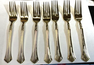 7 Roger Stainless GOLD CASCADE DINNER FORKS, Korea 7 1/2" VGC Nice & Shiny - Picture 1 of 2
