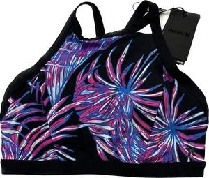 Hurley Womens Quick Dry Koko High Neck Surf Top Black Pink Blue Size Medium - Picture 1 of 6