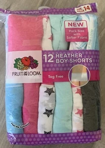12 Pack Fruit of Loom Girls' Heather Boy Shorts-Size 14 New - Picture 1 of 2