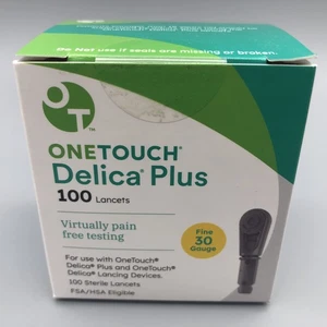 OneTouch Delica Plus 100 lancetas selladas calibre 30 pruebas de glucosa en sangre ex 9/2029 - Imagen 1 de 8