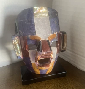 5" mosaic ceremonial burial death mask replica semi-precious stones Aztec Mayan - Picture 1 of 9