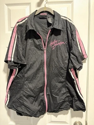 Harley Davidson молнии рубашка женщин 3 W розовый и черный эластичной короткий рукав - Изображение 1 из 4