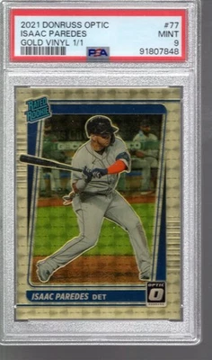 2021 Isaac Paredes Donruss Optic Gold Vinyl #77 Rated Rookie 1/1 RC Tigers PSA 9 - Image 1 of 2