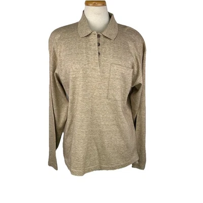 Vtg Liz Claiborne L Oversized Beige Long Sleeve Polo Collared NOS USA Made 90s - Image 1 of 4