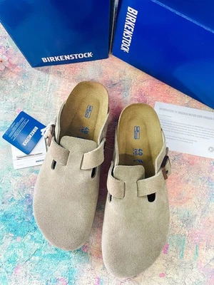 Birkenstock Taupe Boston Soft Footbed Suede Leather Women's Clog Shoes EU 37-45 - Image 1 of 4